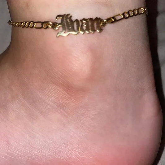 Stainless Steel Personalized Custom Name Anklet Women Girl 3MM Figaro Chain Foot Jewelry Handmade Letter Anklets Christmas Gift