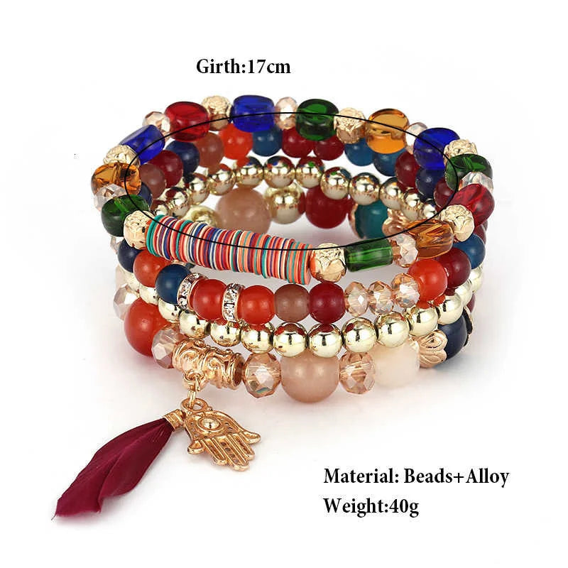 Boho Bead Bracelets & Bangles For Women Fashion Heart Crystal Bracelet Femme Multilayer Tassel Pendant Bijoux Wristband Jewelry