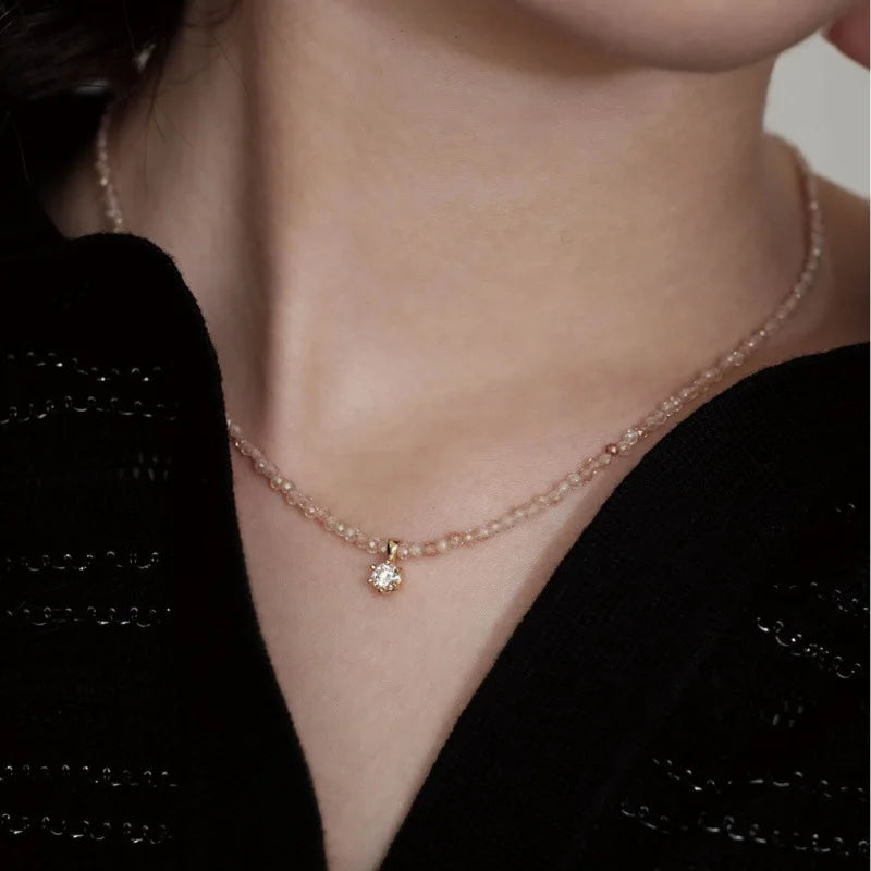 Fashion Vintage Sexy Zircon Pendant Necklace For Women Boho Geometric Transparent Crystal Imitation Moissanite Chain Jewelry