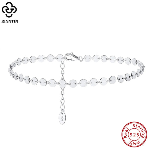 Rinntin Round Plate Chain Anklets for Women 925 Sterling Silver Fashion 14K Gold Foot Chain Bracelet Ankle Straps Jewelry SA25