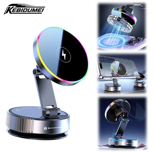 KEBIDUMEI Vacuum Suction Magnetic Wireless Charger Phone Holder Stand 360° Rotatable Electronic Horns For iPhone Car Accessories