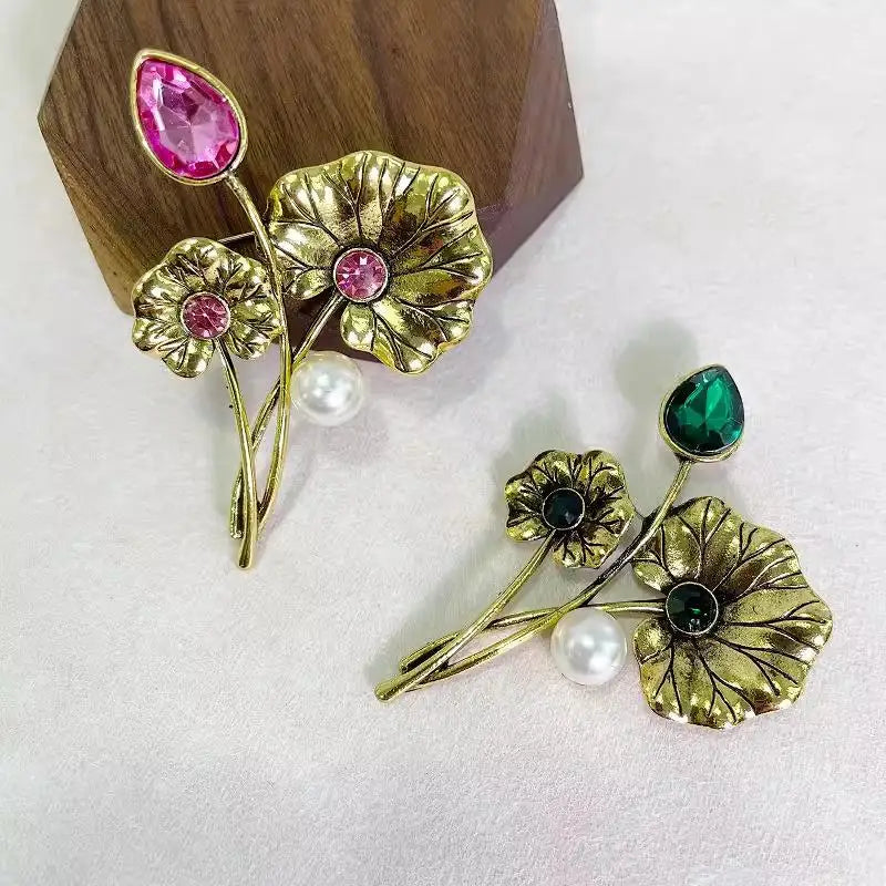 Fashion Exquisite Lotus Leaf Flower Brooches For Women Clothing Coat Jewelry Accessries Gifts