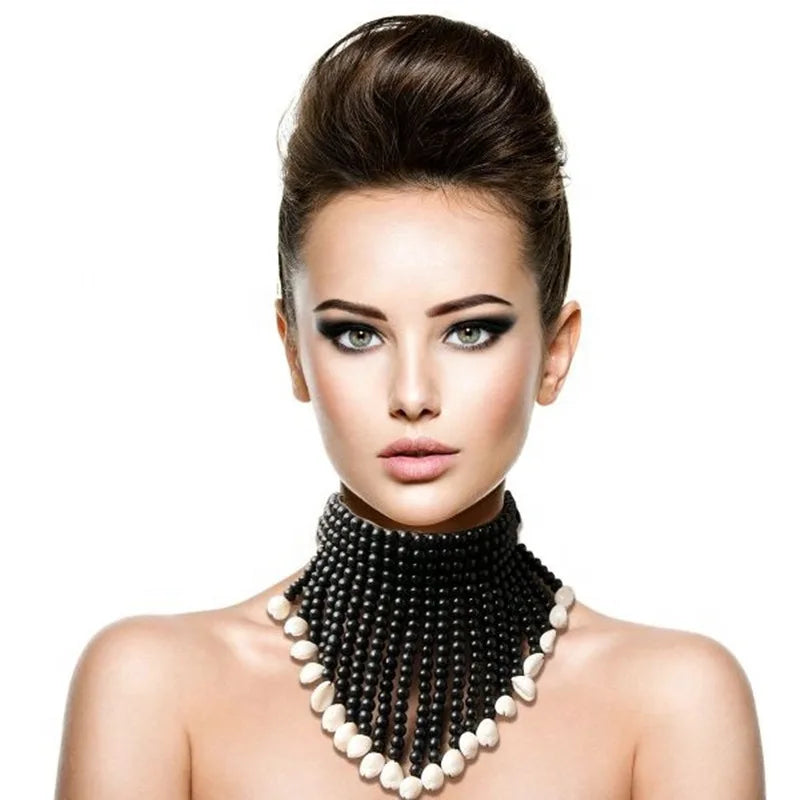 Handmade African Fashion Jewelry Costume Earrings Set Chunky Necklaces for Women Multi Strand Colorful Bead Layered Necklace Set