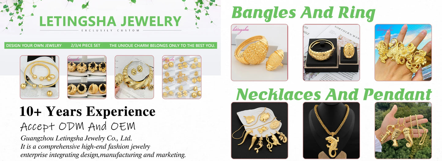 African Nigerian Jewelry Set Necklace Bracelet Earrings Ring Set Exaggerated Elegant Luxury Ladies Party Wedding Jewelry Set