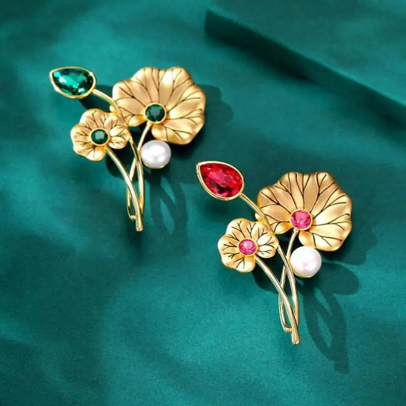 Fashion Exquisite Lotus Leaf Flower Brooches For Women Clothing Coat Jewelry Accessries Gifts