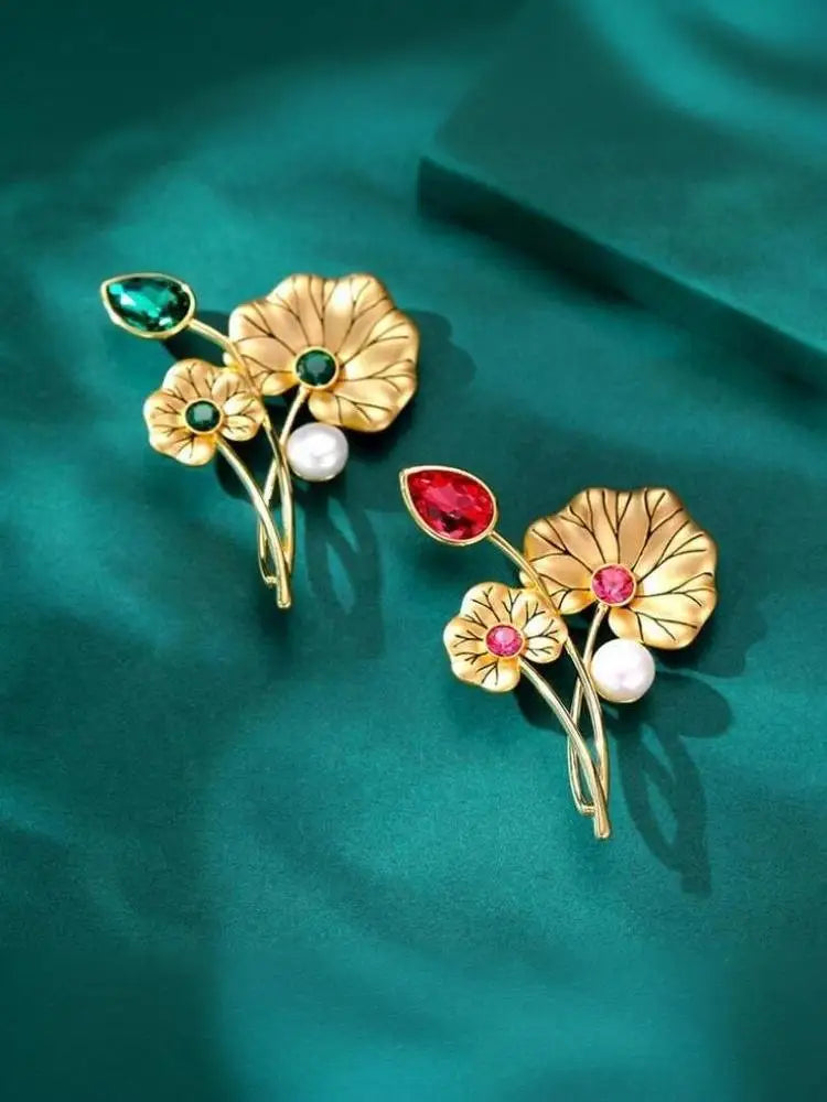 Fashion Exquisite Lotus Leaf Flower Brooches For Women Clothing Coat Jewelry Accessries Gifts