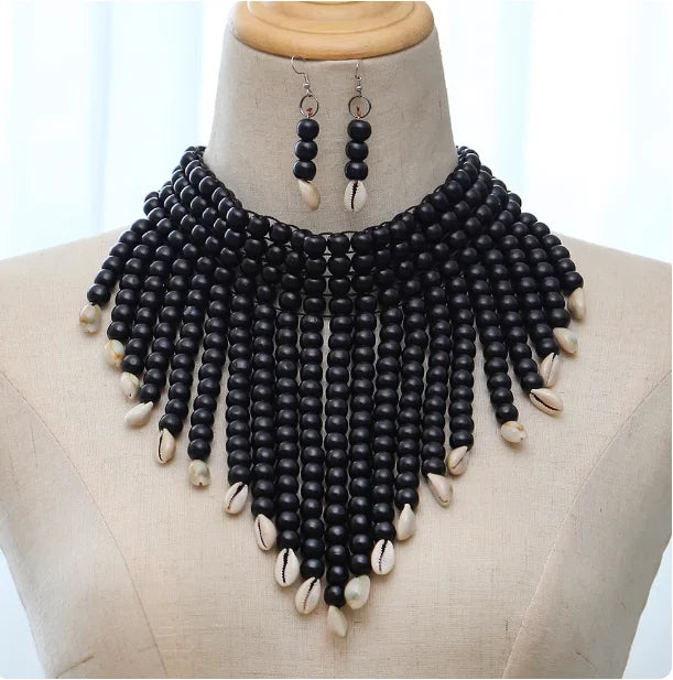 Handmade African Fashion Jewelry Costume Earrings Set Chunky Necklaces for Women Multi Strand Colorful Bead Layered Necklace Set