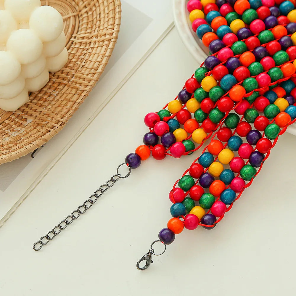 Handmade African Fashion Jewelry Costume Earrings Set Chunky Necklaces for Women Multi Strand Colorful Bead Layered Necklace Set