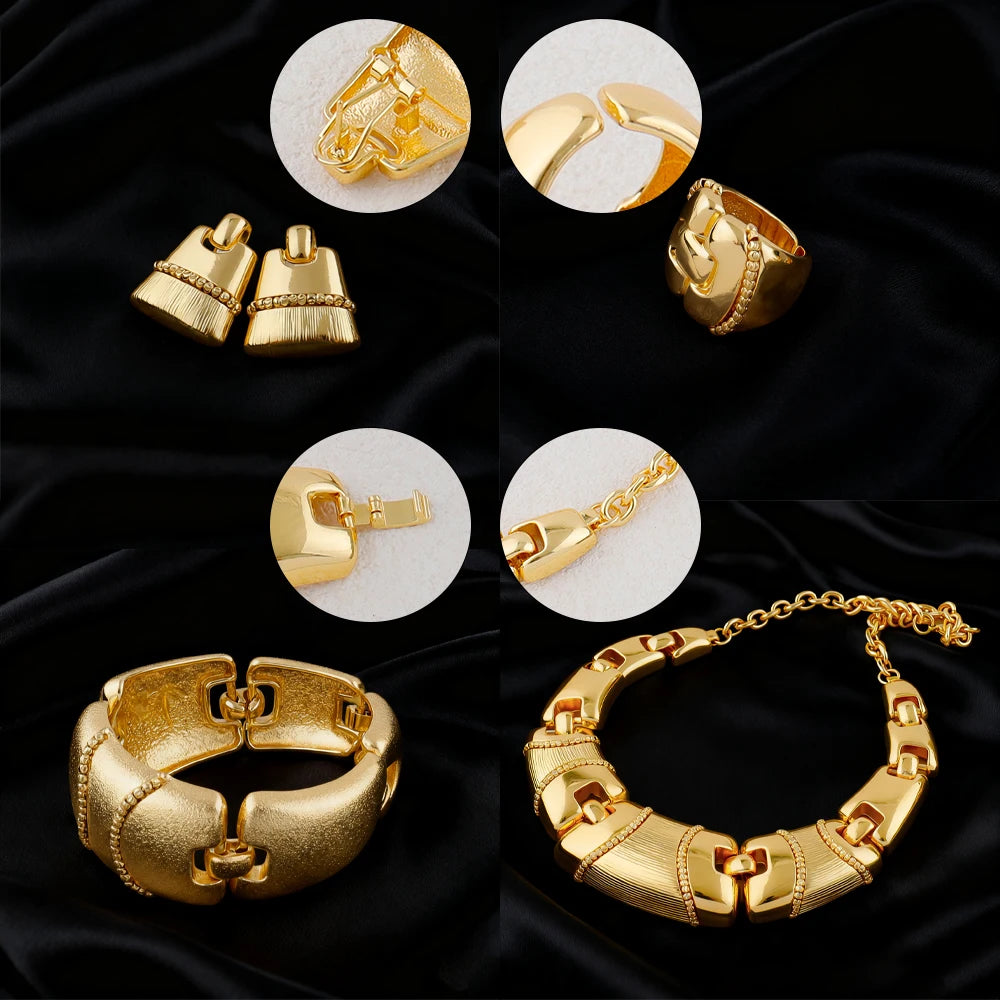 African Nigerian Jewelry Set Necklace Bracelet Earrings Ring Set Exaggerated Elegant Luxury Ladies Party Wedding Jewelry Set