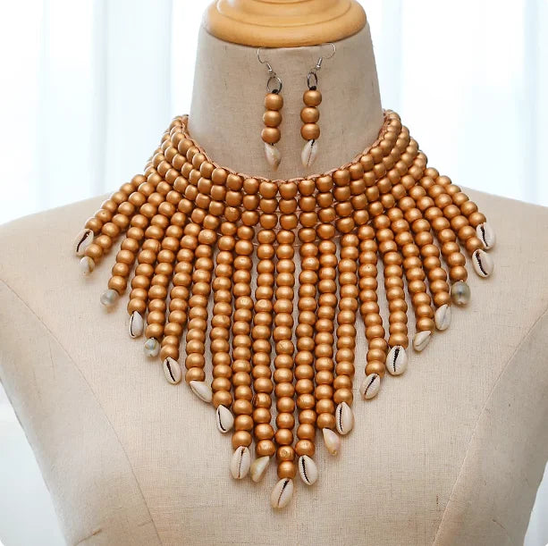 Handmade African Fashion Jewelry Costume Earrings Set Chunky Necklaces for Women Multi Strand Colorful Bead Layered Necklace Set