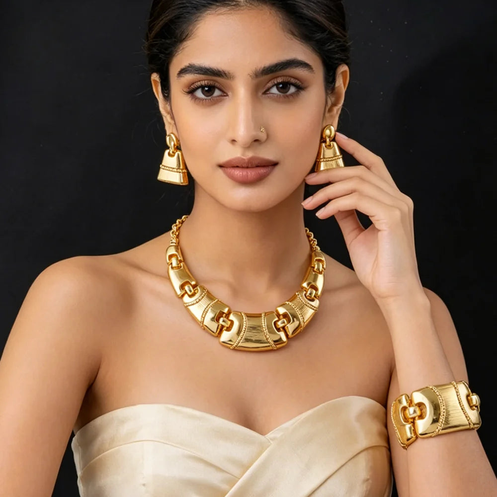 African Nigerian Jewelry Set Necklace Bracelet Earrings Ring Set Exaggerated Elegant Luxury Ladies Party Wedding Jewelry Set