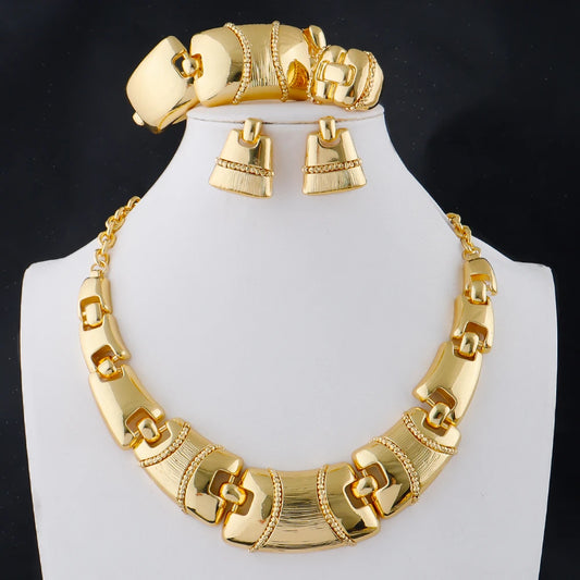 African Nigerian Jewelry Set Necklace Bracelet Earrings Ring Set Exaggerated Elegant Luxury Ladies Party Wedding Jewelry Set