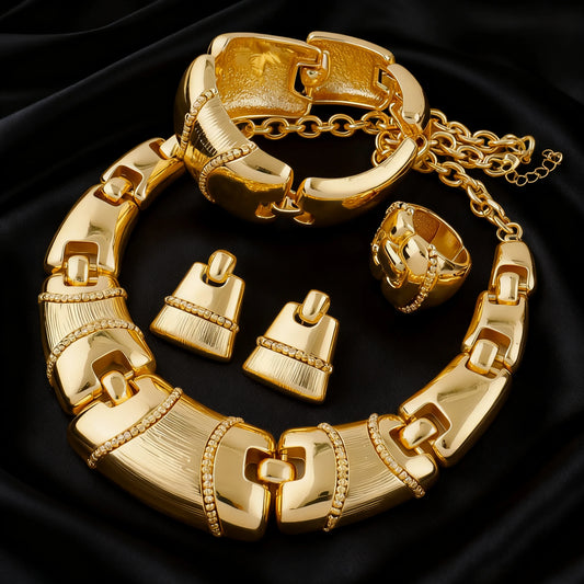 African Nigerian Jewelry Set Necklace Bracelet Earrings Ring Set Exaggerated Elegant Luxury Ladies Party Wedding Jewelry Set