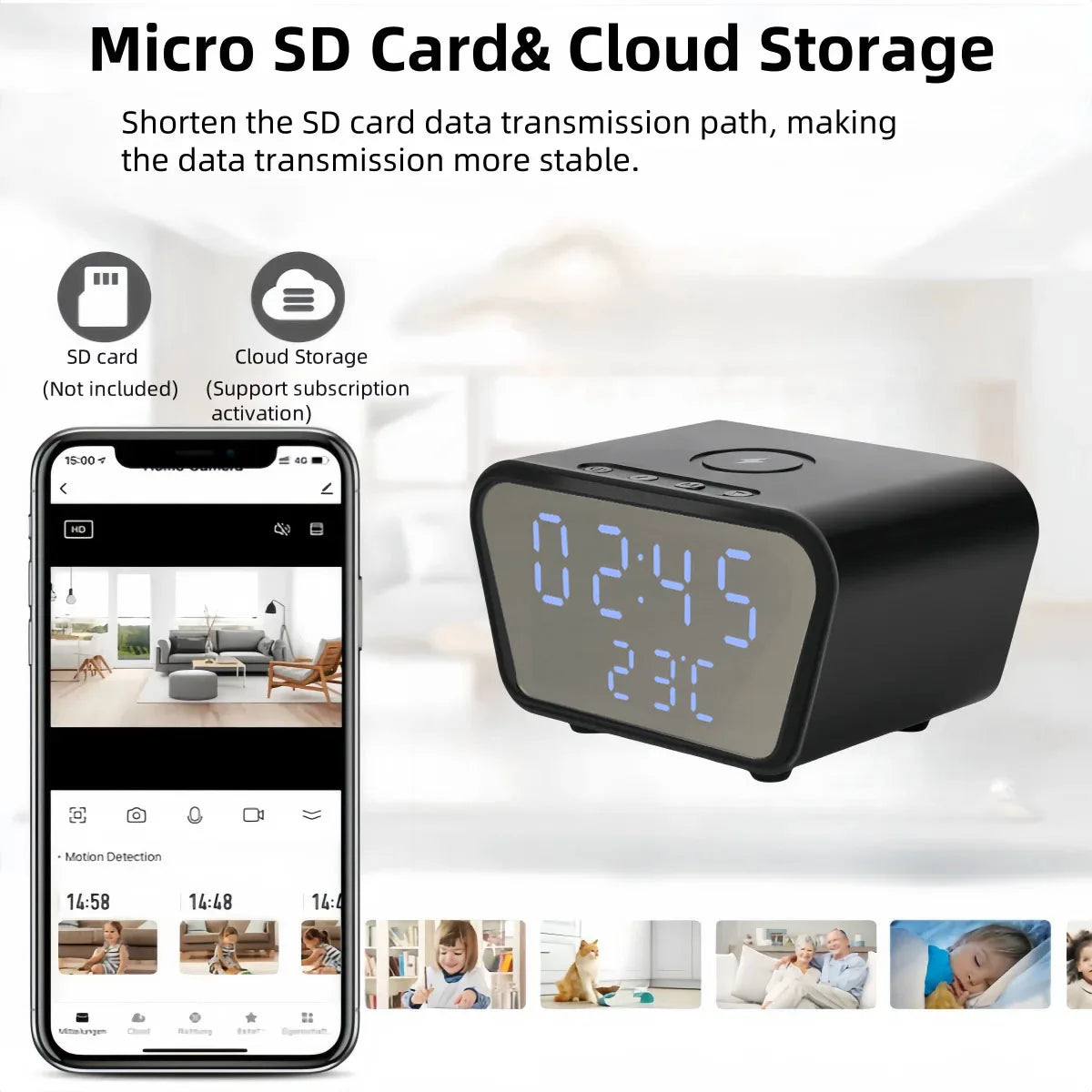 Alarm Clock Camera | WiFi, Wireless Charger, Baby Monitor, 4K Camera, Motion Detection, Recording, Remote Viewing, Home Security