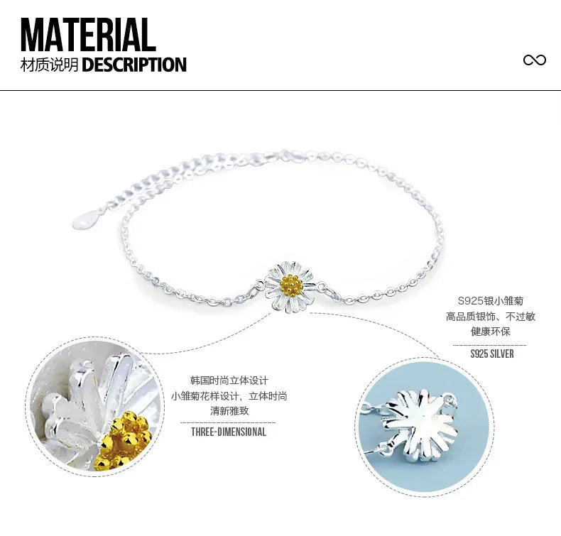 Fashion Chrysanthemum Chain For Women Anklet Hot Sale 925 Sterling Silver Anklets For Women Foot Jewelry Anklet On Foot
